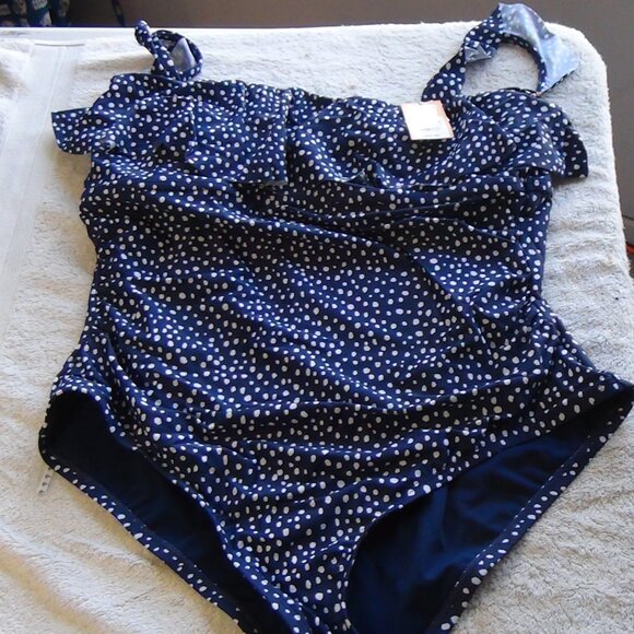 Kona Sol Swimsuit Womens One Piece Removeable Pads Polk-a-dot Blue M,14, XL 22 - Picture 7 of 14